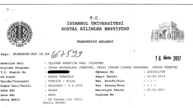 Murat Ongun, Ekrem İmamoğlu'nun yüksek lisans diplomasını paylaştı